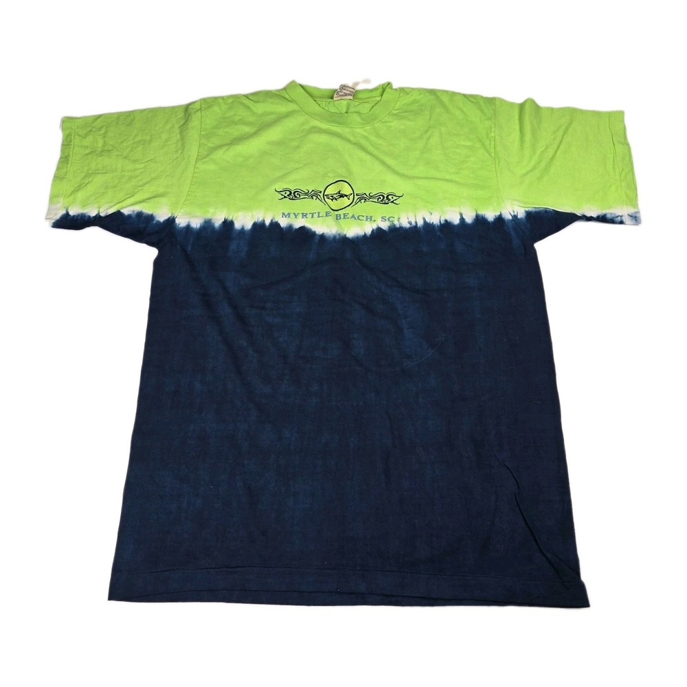 Vintage Myrtle Beach SC Shark Shirt Mens XL Neon Green Blue Tie Dye Cotton XL